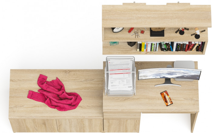 Мори Стол компьютерный МС-1 левый + Тумба МА900.1 + Полка 900, цвет дуб сонома, ШхГхВ 180,4х50,4х209,6 см., НЕ универсальная сборка