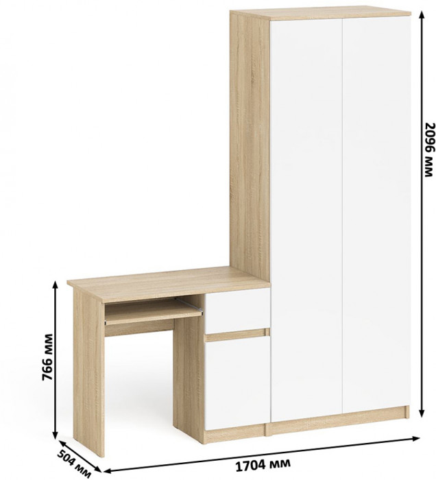Мори Стол компьютерный МС-1 правый + Шкаф МШ800.1, цвет дуб сонома/белый, ШхГхВ 170,4х50,4х209,6 см., выдвижной ящик справа, НЕ универсальная сборка