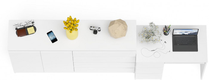 Мори Стол компьютерный МС-6 левый + Комод МК1600.1, цвет белый, ШхГхВ 250,4х50х94 см., выдвижные ящики слева, НЕ универсальная сборка