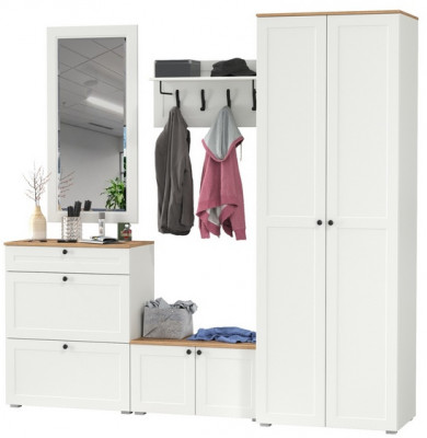 Остин Прихожая 47, цвет белый шагрень/дуб крафт золотой, ШхГхВ 240х54,3х229,6 см., универсальная сборка