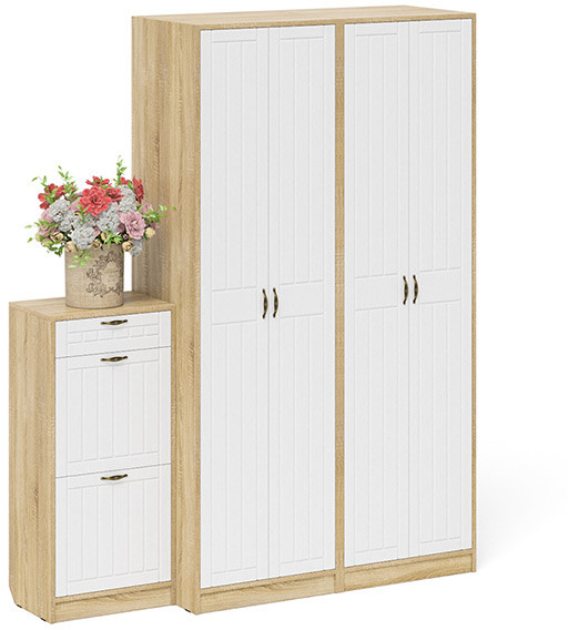 Прихожая П-6 Компоновка № 13, цвет дуб сонома/фасады МДФ белое дерево фрезеровка прованс, ШхГхВ 170х50х210 см., универсальная сборка