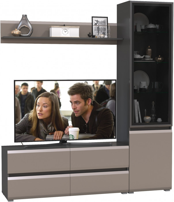 Сидней Комплектация № 048, цвет корпус: антрацит/фасады: МДФ веллюто капучино, ШхГхВ 179,9х41,3х205,2 см., ниша для ТВ 129х41х98 см., универс. сборка