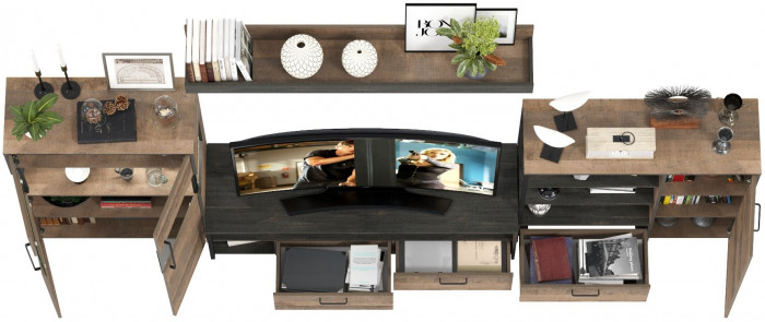 Трувор Гостиная 053, цвет дуб гранж песочный/интра, ШхГхВ 344,6х45,4х195 см., универсальная сборка