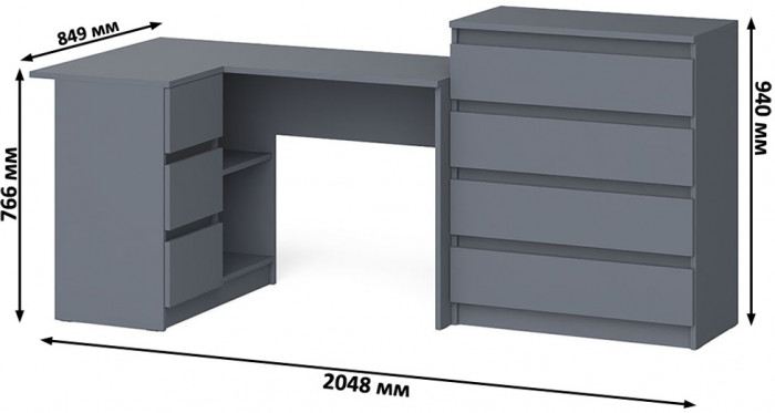 Мори компьютерный стол МС-16 левый + Комод МК800.4, графит