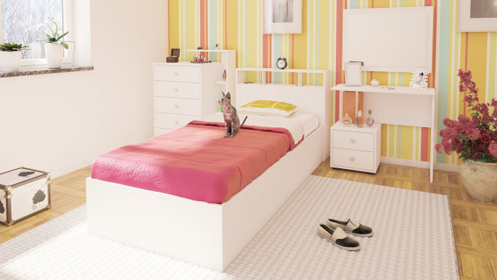 Камелия Кровать 0900, цвет белый, ШхГхВ 93,5х217х78,2 см., сп.м. 900х2000 мм., без матраса, основание есть