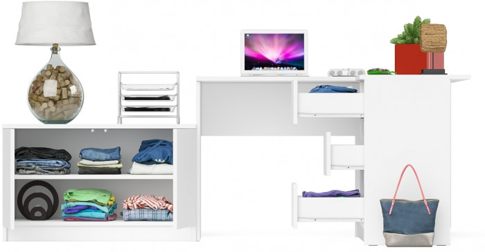 Мори компьютерный стол МС-16 правый + Тумба МА900.1, белый