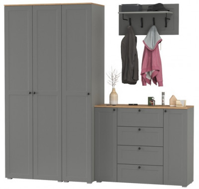 Остин Прихожая 39, цвет серый графит/дуб крафт золотой, ШхГхВ 240х54,3х229,6 см., универсальная сборка