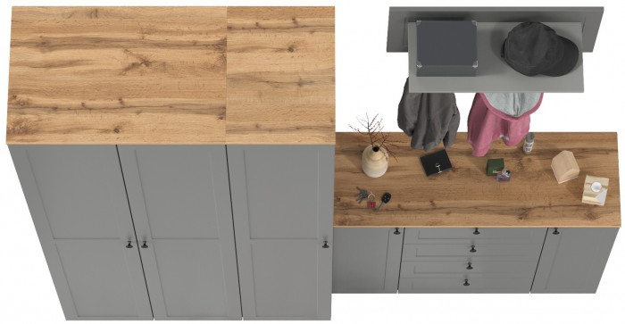 Остин Прихожая 39, цвет серый графит/дуб крафт золотой, ШхГхВ 240х54,3х229,6 см., универсальная сборка