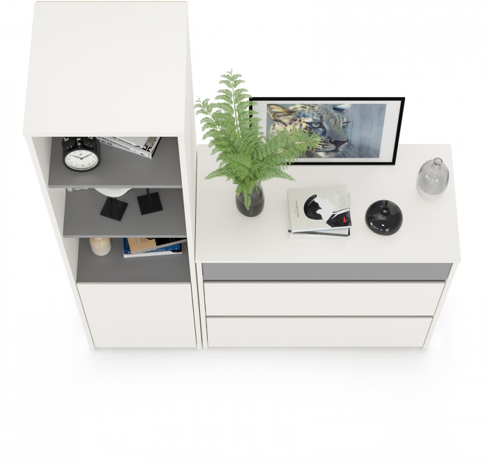 Торонто 13.13 Шкаф комбинированный + 13.321 Комод, белый шагрень/стальной серый