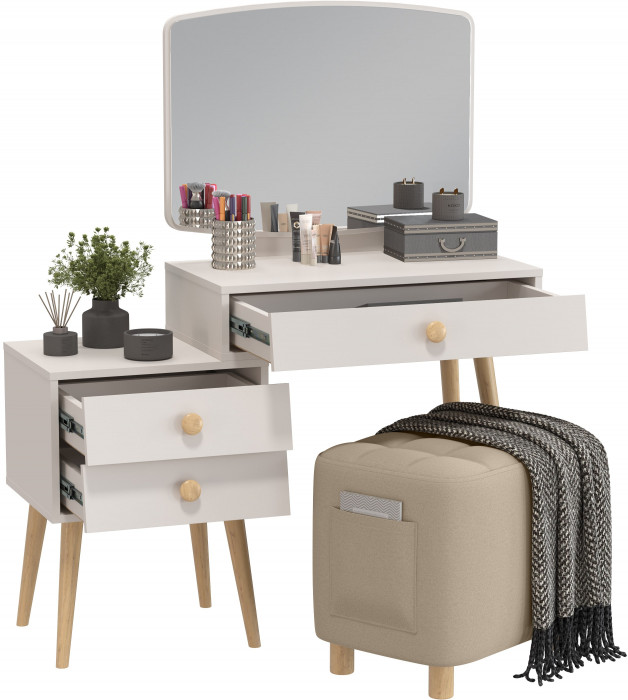 Афина Спальня 4-25901М1к.с. Трюмо + Банкетка 6-5127ТКВбеж Вики, кашемир серый/ткань бежевая