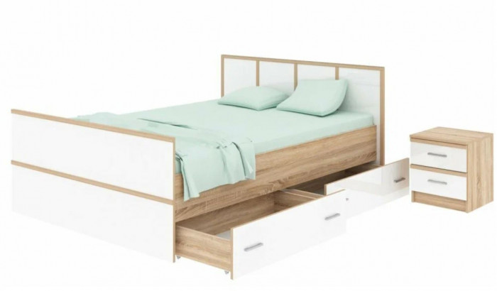 "Сакура" кровать 1,4м LIGHT (1550х860х2034) дуб сонома/белый