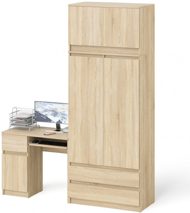 Мори компьютерный стол МС-1 левый + Шкаф МШ900.1 + Антресоль МА900.1, дуб сонома