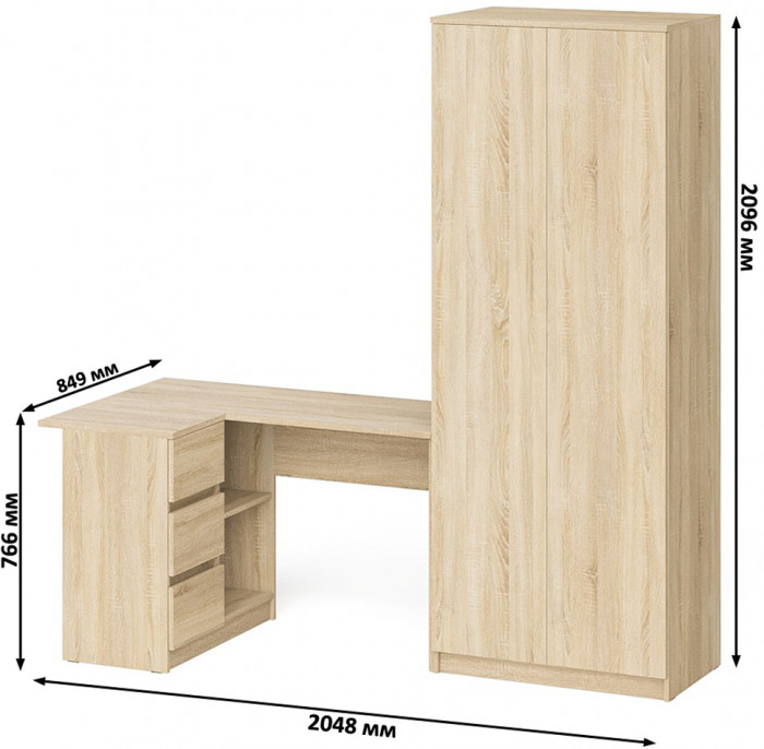 Мори компьютерный стол МС-16 левый + Шкаф МШ800.1, дуб сонома