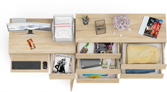 Мори Стол компьютерный МС-1 правый + Комод МК1200.8, цвет дуб сонома, ШхГхВ 210,4х50х94 см., выдвижной ящик справа, НЕ универсальная сборка