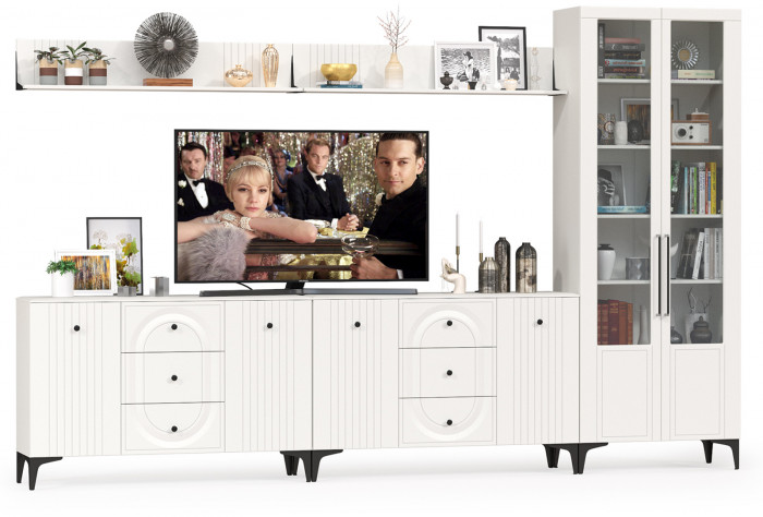 Валенсия Гостиная № 121, ЛДСП белый шагрень/МДФ белый шагрень