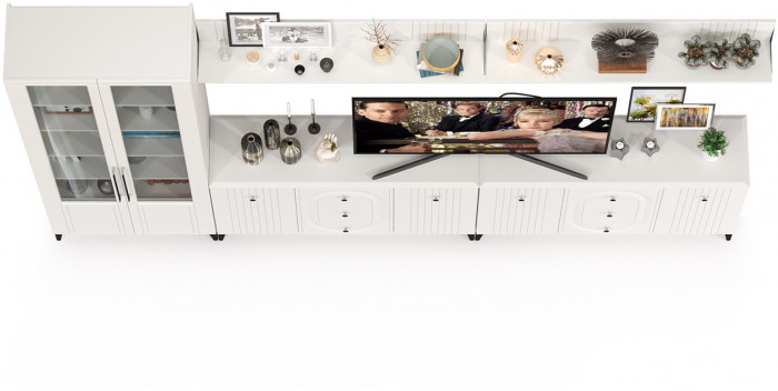 Валенсия Гостиная № 121, ЛДСП белый шагрень/МДФ белый шагрень