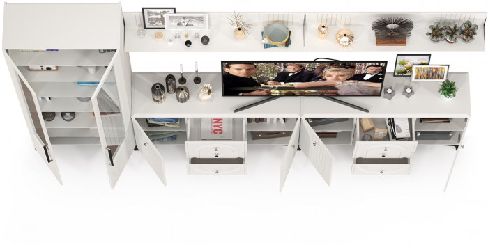 Валенсия Гостиная № 121, ЛДСП белый шагрень/МДФ белый шагрень