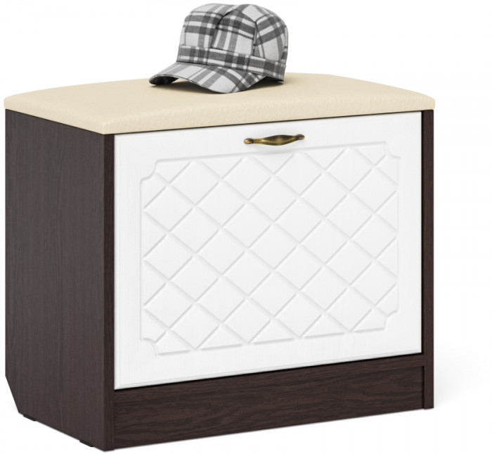 Прихожая П-6 Тумба, цвет венге/фасады МДФ белое дерево фрезеровка ромб, ШхГхВ 60х35х50 см.