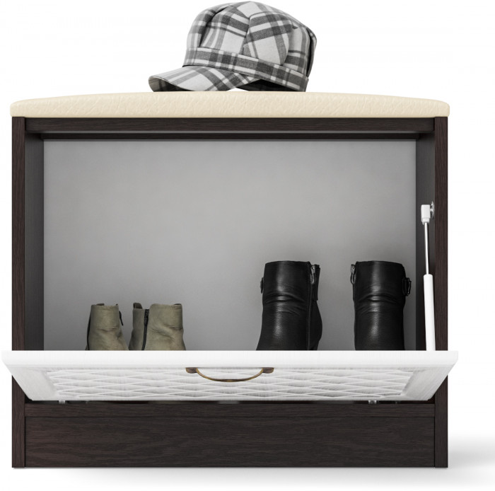 Прихожая П-6 Тумба, цвет венге/фасады МДФ белое дерево фрезеровка ромб, ШхГхВ 60х35х50 см.