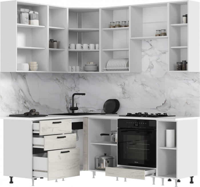 Кухня Рио NEW ЛДСП 1,6х2,0/900м (490), Компановка №2, Белый/Крафт белый