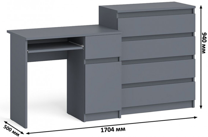 Мори компьютерный стол МС-1 правый + Комод МК800.4, графит