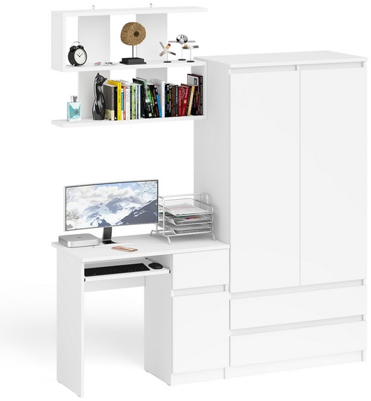 Мори компьютерный стол МС-1 правый + Шкаф МШ900.1 + Полка 900, белый