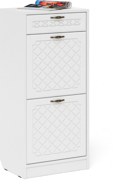 Прихожая П-6 Компоновка № 18, цвет белая шагрень/фасады МДФ белое дерево фрезеровка ромб, ШхГхВ 120х50х210 см., универсальная сборка