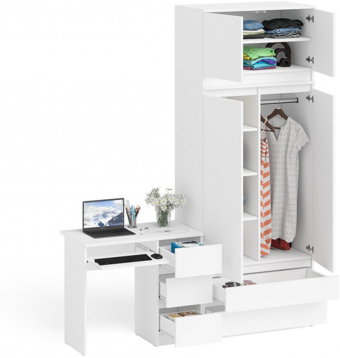 Мори компьютерный стол МС-6 правый + Шкаф МШ900.1 + Антресоль МА900.1, белый
