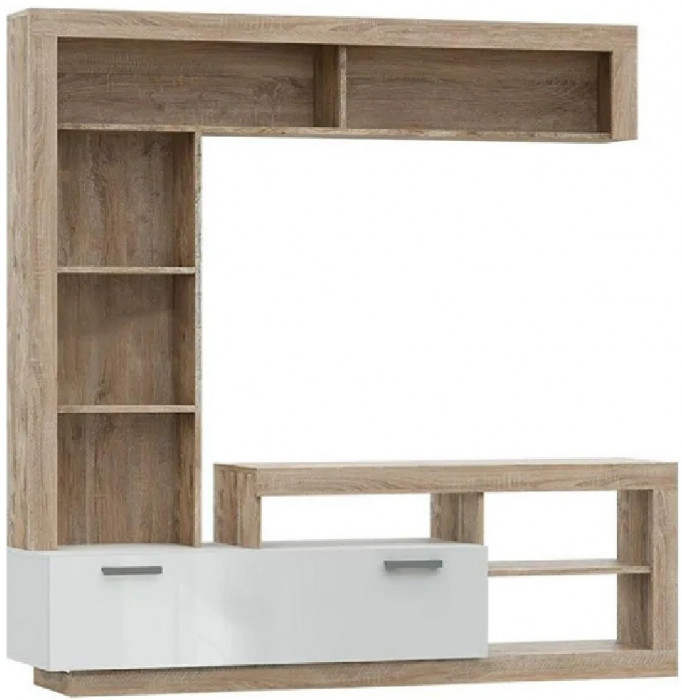 Модульная гостиная Ангара, композиция 3 (Сонома / Белый глянец)