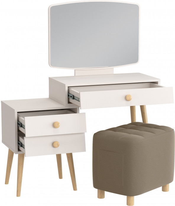 Афина Спальня 4-25901М1к.с. Трюмо + Банкетка 6-5127ТКВорех Вики, кашемир серый/ткань орех