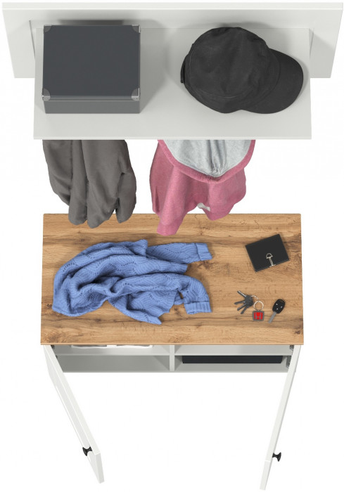 Остин 13.257 Тумба + 15.12 Вешалка, белый шагрень/дуб крафт золотой