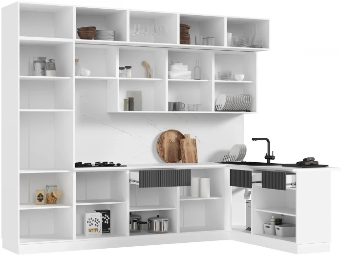 Кухня Оливия NEW 3,0х1,8м Белый снег софт/графит софт