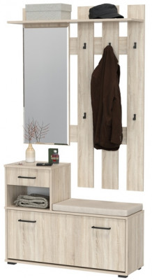 Лира ГК Прихожая 1 2-0714+2-3814 Тумба под обувь + Вешалка с зеркалом, цвет дуб сонома, ШхГхВ 100х33х185 см., универсальная сборка