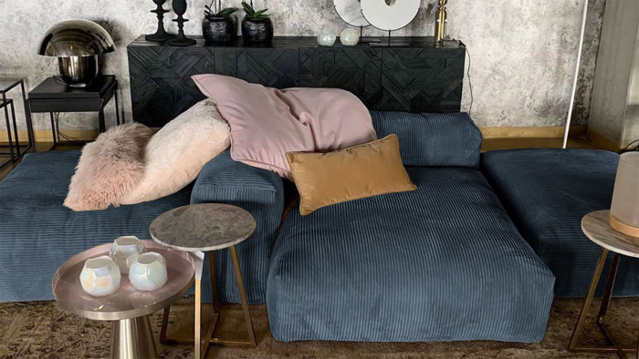 Диван Фиджи Cilium Indigo 242*137*62 см, Синий Вельвет Нераскладной Фиеста