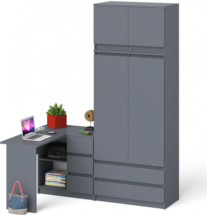 Мори Стол компьютерный МС-16 правый + Шкаф МШ900.1 + Антресоль МА900.1, цвет графит, ШхГхВ 214,8х84,9х234,2 см., выдвижные ящики справа, НЕ ун. сб.
