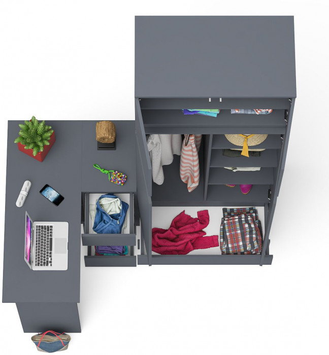 Мори Стол компьютерный МС-16 правый + Шкаф МШ900.1 + Антресоль МА900.1, цвет графит, ШхГхВ 214,8х84,9х234,2 см., выдвижные ящики справа, НЕ ун. сб.