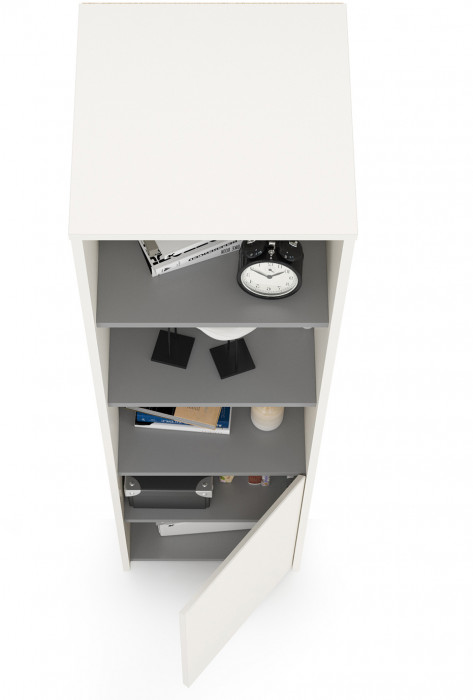 Торонто 13.13 Шкаф комбинированный, белый шагрень/стальной серый