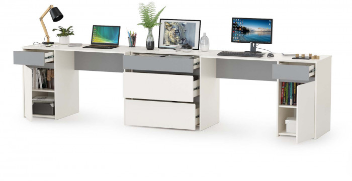 Торонто Компоновка № 09, цвет белый шагрень/стальной серый, ШхГхВ 320х53,1х75,3 см., универсальная сборка