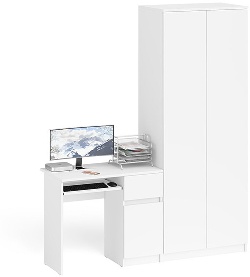 Мори компьютерный стол МС-1 правый + Шкаф МШ800.1, белый