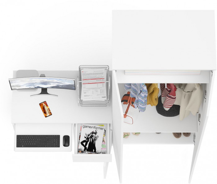 Мори компьютерный стол МС-1 правый + Шкаф МШ800.1, белый