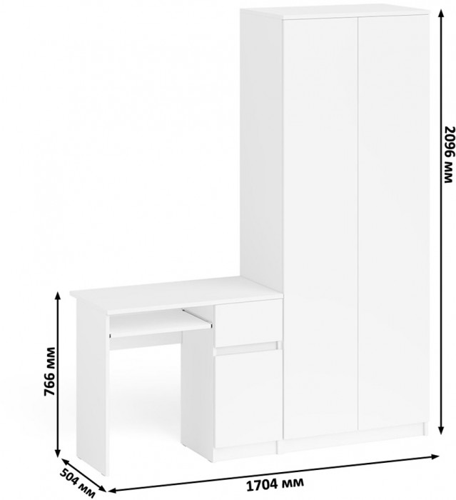 Мори компьютерный стол МС-1 правый + Шкаф МШ800.1, белый