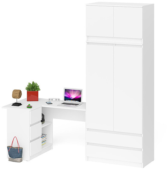 Мори компьютерный стол МС-16 левый + Шкаф МШ900.1 + Антресоль МА900.1, белый