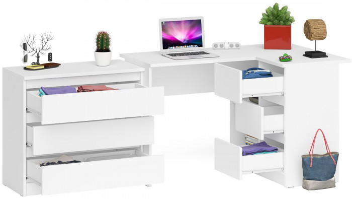 Мори компьютерный стол МС-16 правый + Комод МК800.1, белый