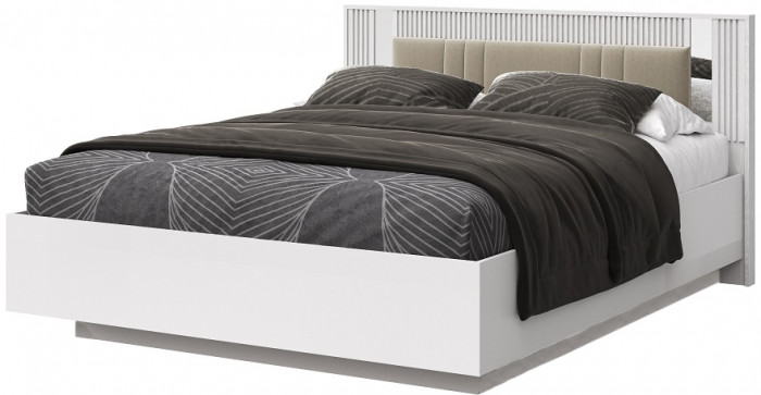 Кровать 160х200 "Харди" с подъемным механизмом - Белый текстурный/Ясень белый (зеркальн. вставки)