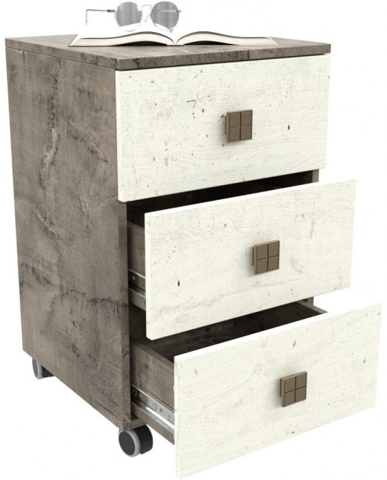 Тумба на колесиках с 3-мя ящиками "Лондон" - Оникс/Бетон пайн светлый