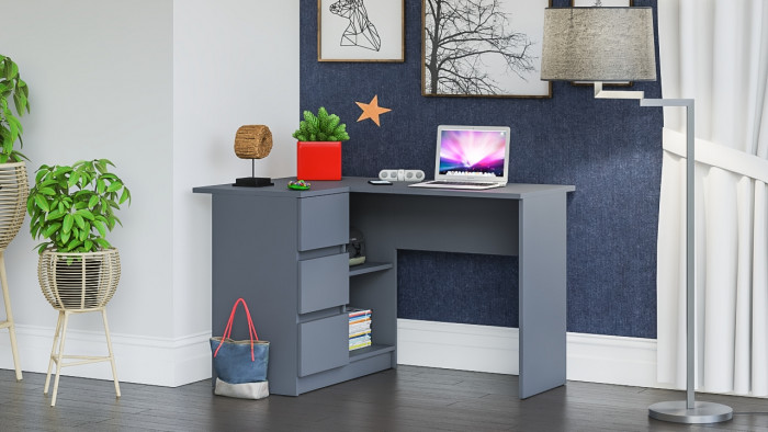 Мори Стол компьютерный МС-16 левый, цвет графит, ШхГхВ 124,4х84,9х76,6 см., выдвижные ящики слева, НЕ универсальная сборка