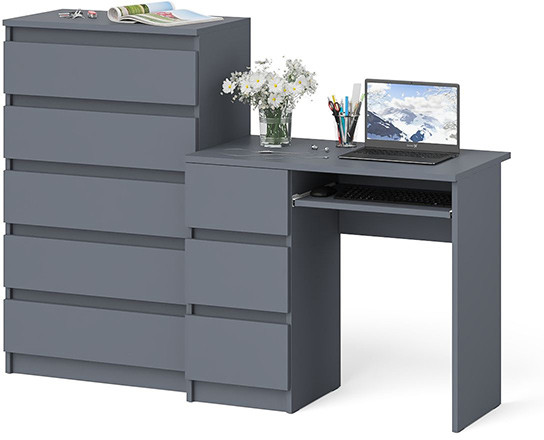 Мори Стол компьютерный МС-6 левый + Комод МК700.5, цвет графит, ШхГхВ 160,4х50х114 см., выдвижные ящики слева, НЕ универсальная сборка