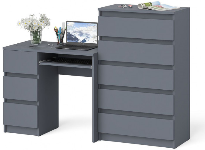 Мори Стол компьютерный МС-6 левый + Комод МК700.5, цвет графит, ШхГхВ 160,4х50х114 см., выдвижные ящики слева, НЕ универсальная сборка