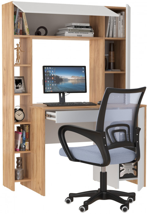 Стол компьютерный Комфорт 12.71 + кресло 103 серое, цвет дуб золотой/белый, ШхГхВ 116,7х60,2х165,4 см., НЕ универсальная сборка