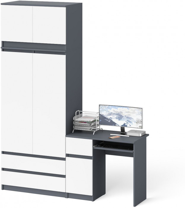 Мори компьютерный стол МС-1 левый + Шкаф МШ900.1 + Антресоль МА900.1, графит/белый